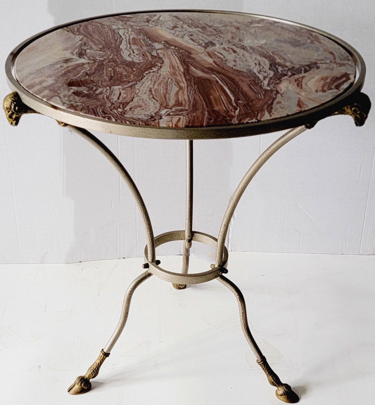 Neoclassical Neo-Classical Style Steel and Bronze Rouge Marble Top Side Table