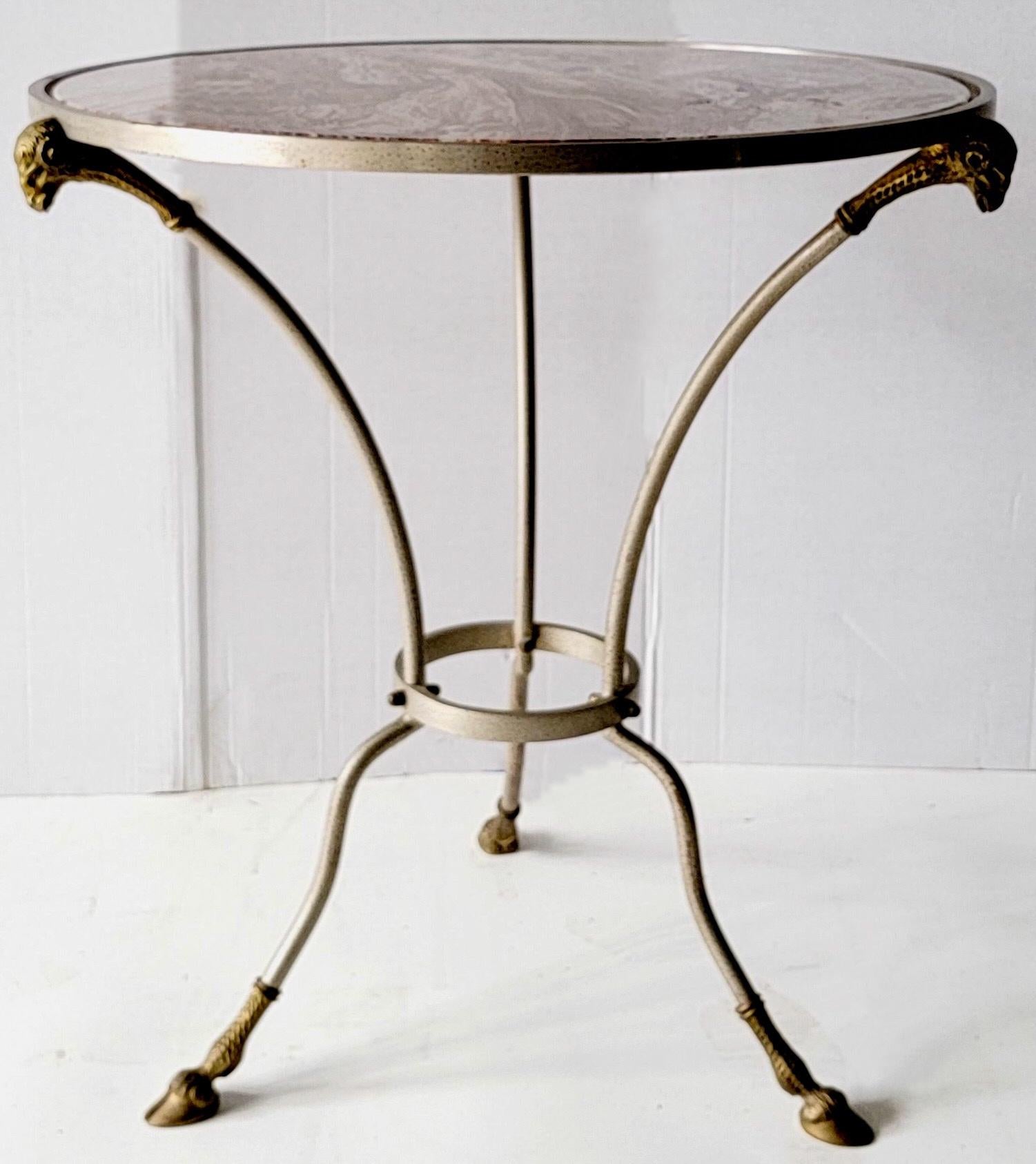Italian Neo-Classical Style Steel and Bronze Rouge Marble Top Side Table