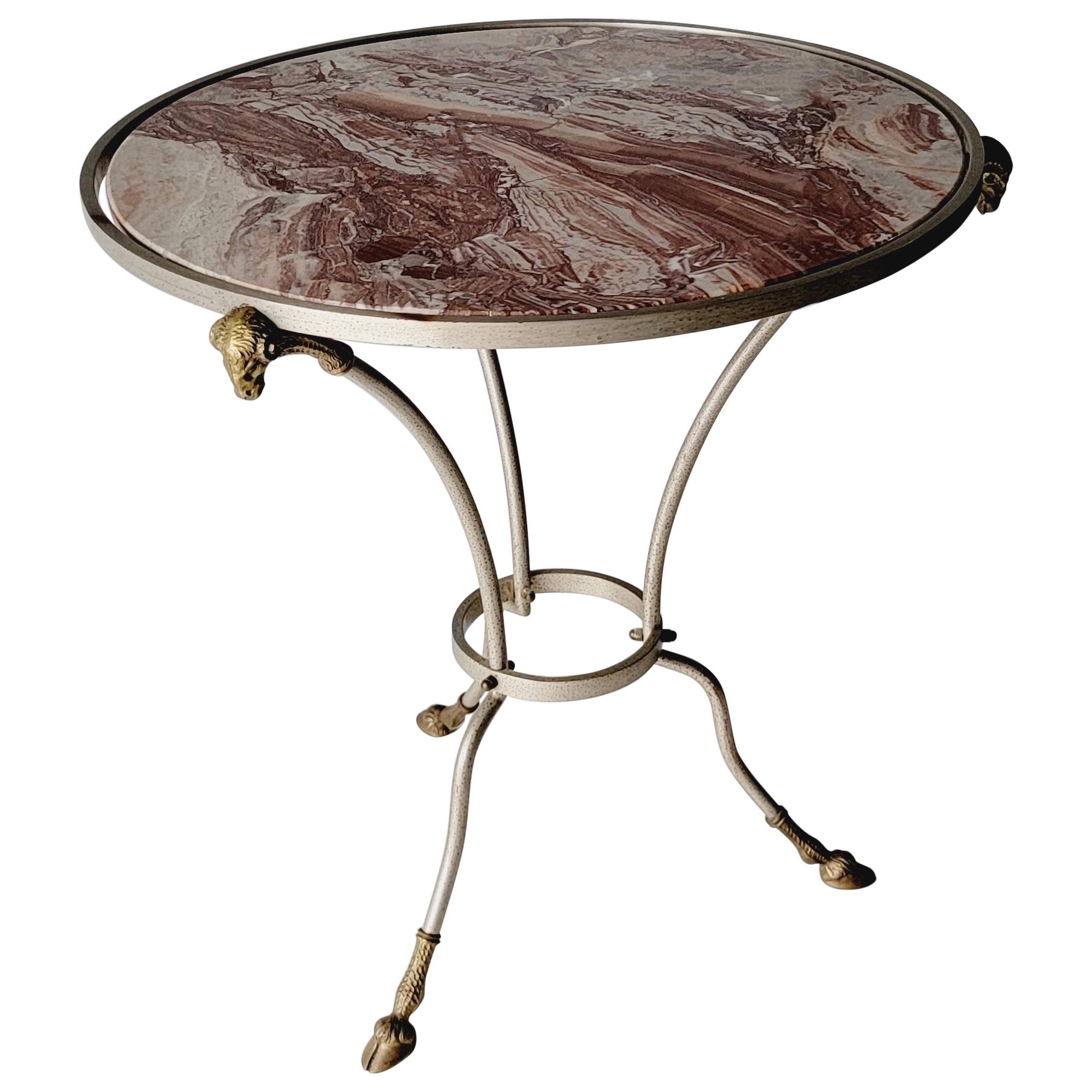 Neo-Classical Style Steel and Bronze Rouge Marble Top Side Table