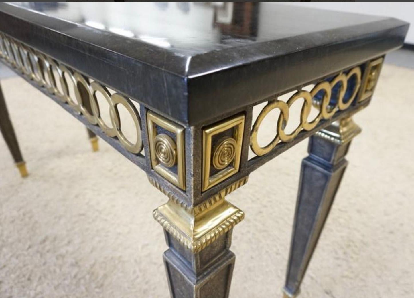 American Neo-Classical Style Tessellated Marble & Brass Console Table Att. Maitland-Smith For Sale