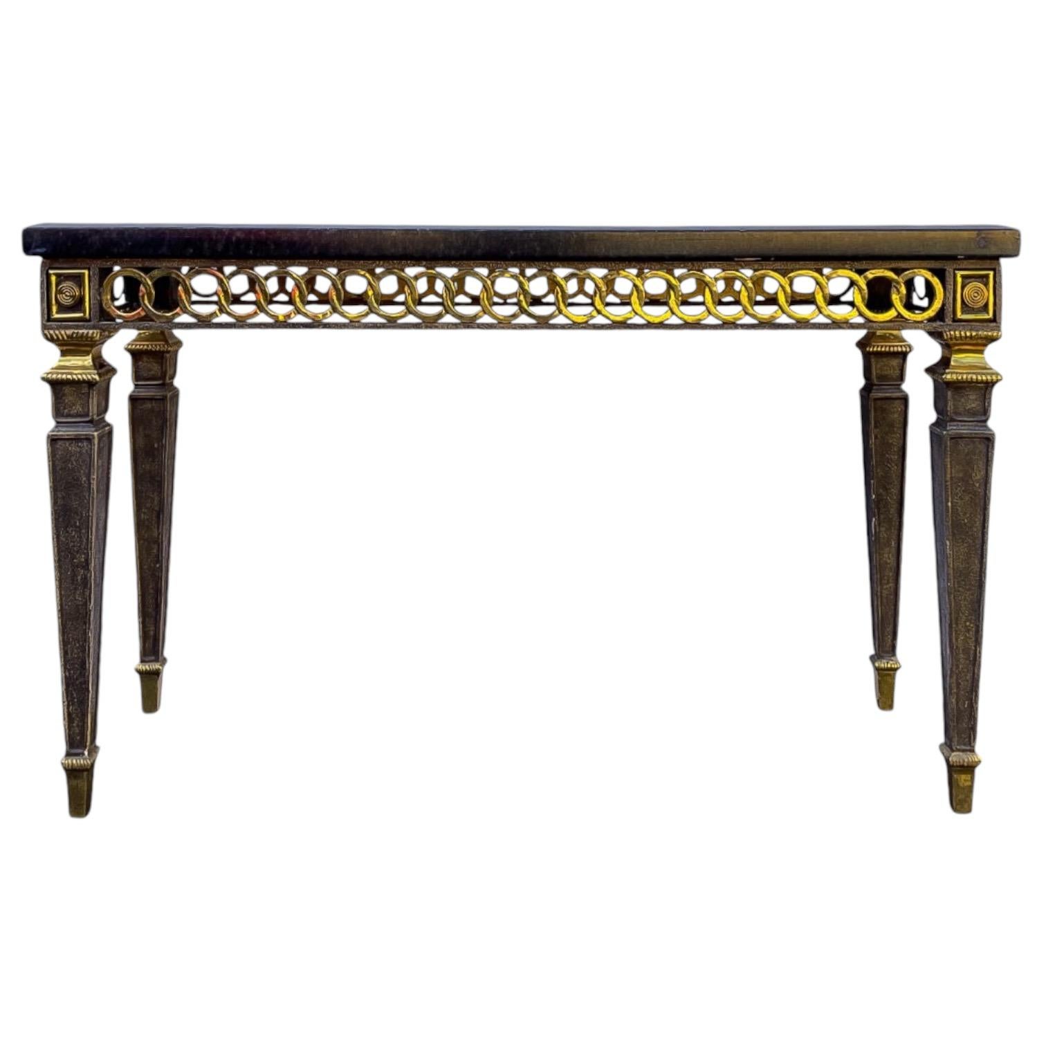 Neo-Classical Style Tessellated Marble & Brass Console Table Att. Maitland-Smith In Good Condition For Sale In Kennesaw, GA