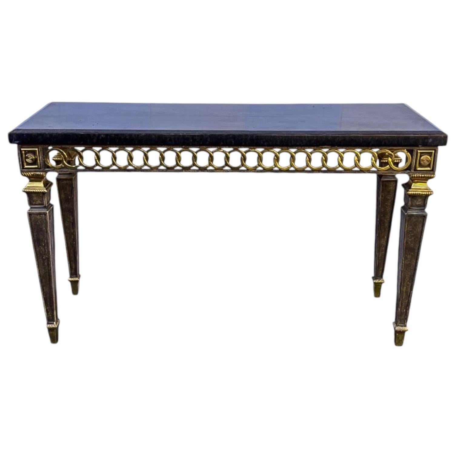 20th Century Neo-Classical Style Tessellated Marble & Brass Console Table Att. Maitland-Smith For Sale
