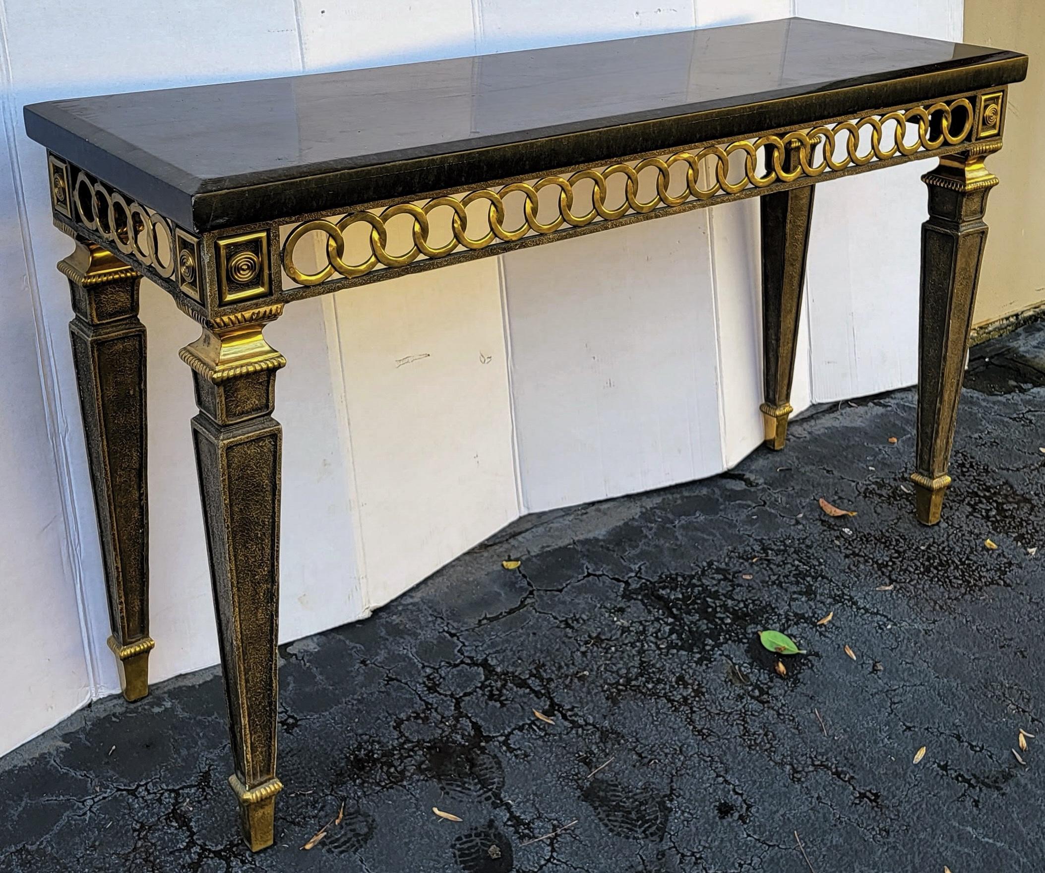 Neo-Classical Style Tessellated Marble & Brass Console Table Att. Maitland-Smith For Sale 1