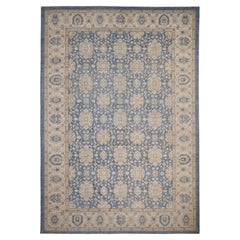 Tapis néoclassique Tabriz bleu et ivoire 12'4''x17'9''