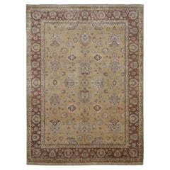 Neo-Classical Tan with Camel and Chestnut Border Wool Rug 8'11''x12'2''