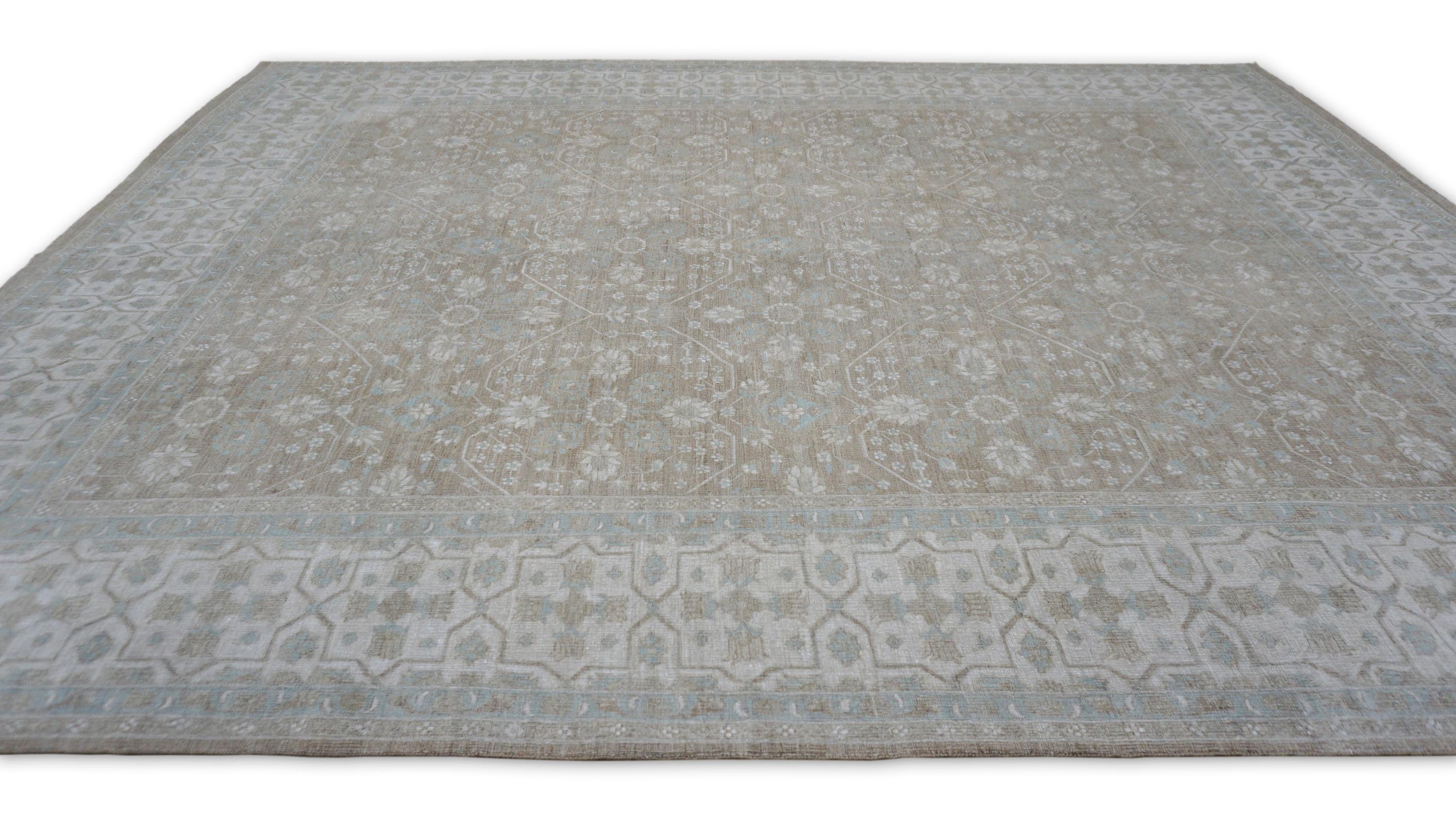 Alfombra neoclásica de lana topo extremadamente fina 7'9''x9'10'' Pakistaní en venta