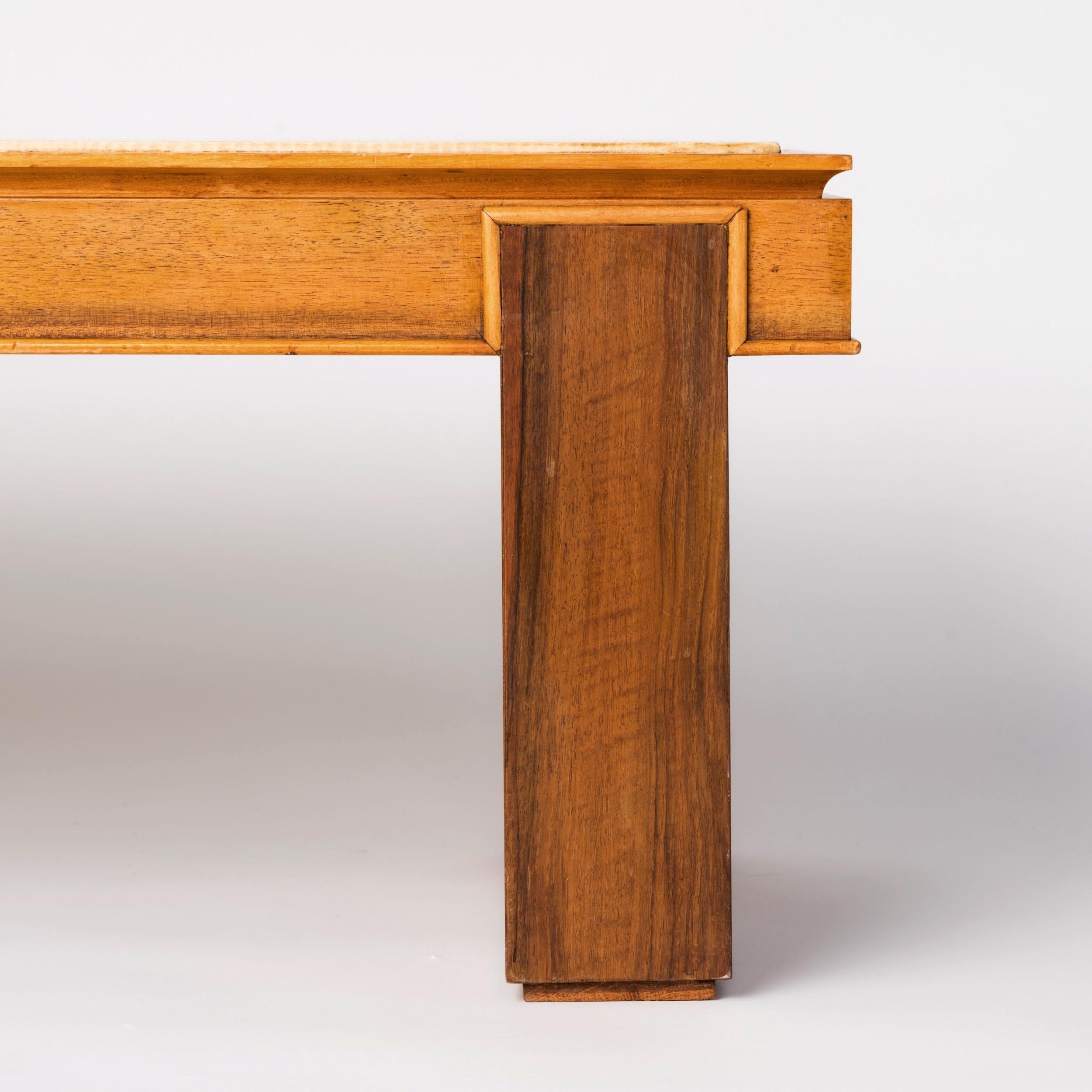 Mid-20th Century Neo-Classical Walnut and Velum Coffee Table, France 1940's 