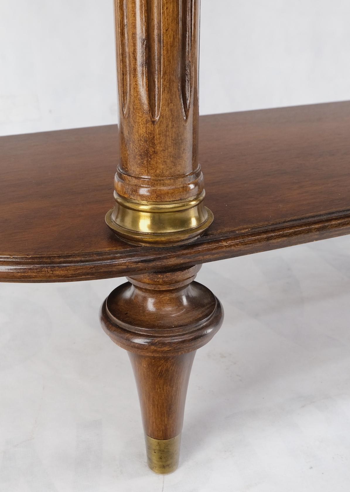 Neo Classical Walnut Brass Marble Top Demi Lune Shape Drawer Console Sofa Table In Good Condition In Rockaway, NJ