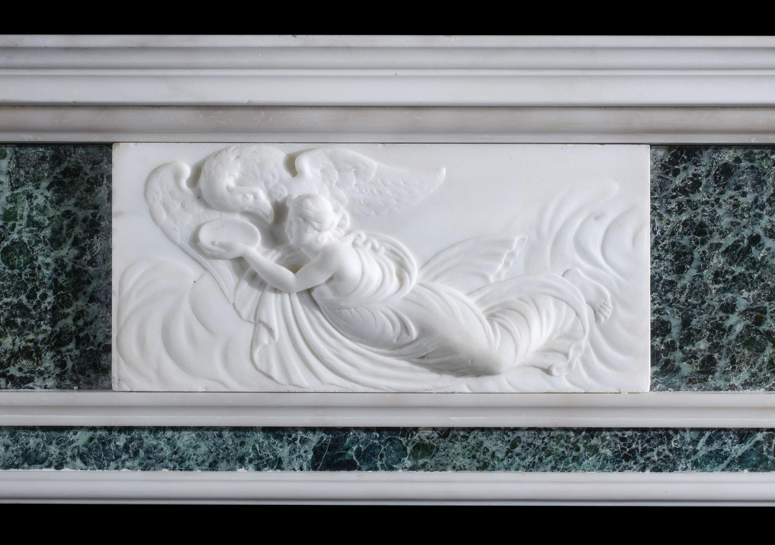 Neoclassical Revival Neo-Classical White and Green Marble Fireplace Mantel For Sale