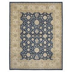 Neo-Classical Zigler Pattern Blue and Gold Beige Wool Rug 12'1''x15'3''