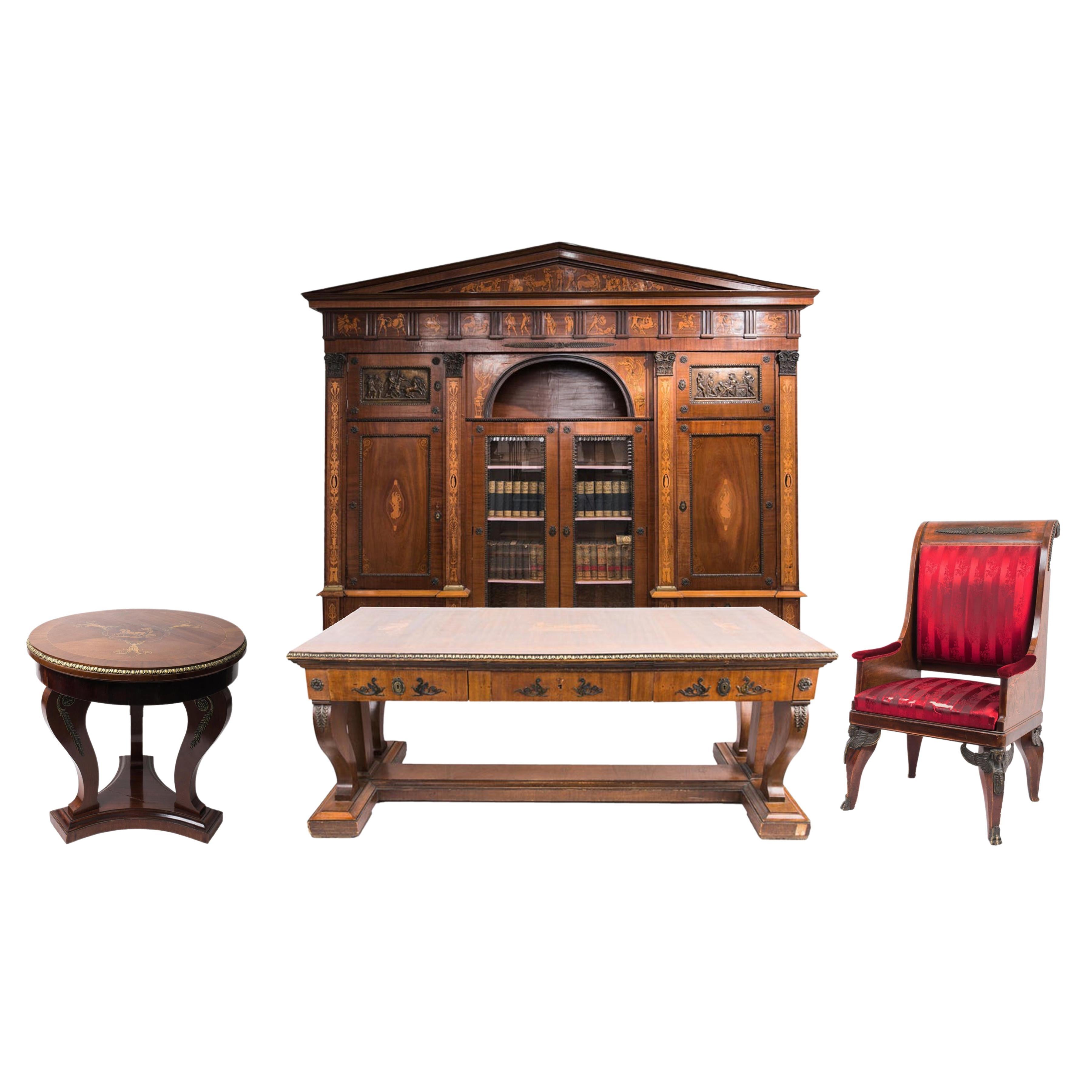 Neo-Classicistic Office Bookcase and Table Ensemble, 1900s, Austria For Sale
