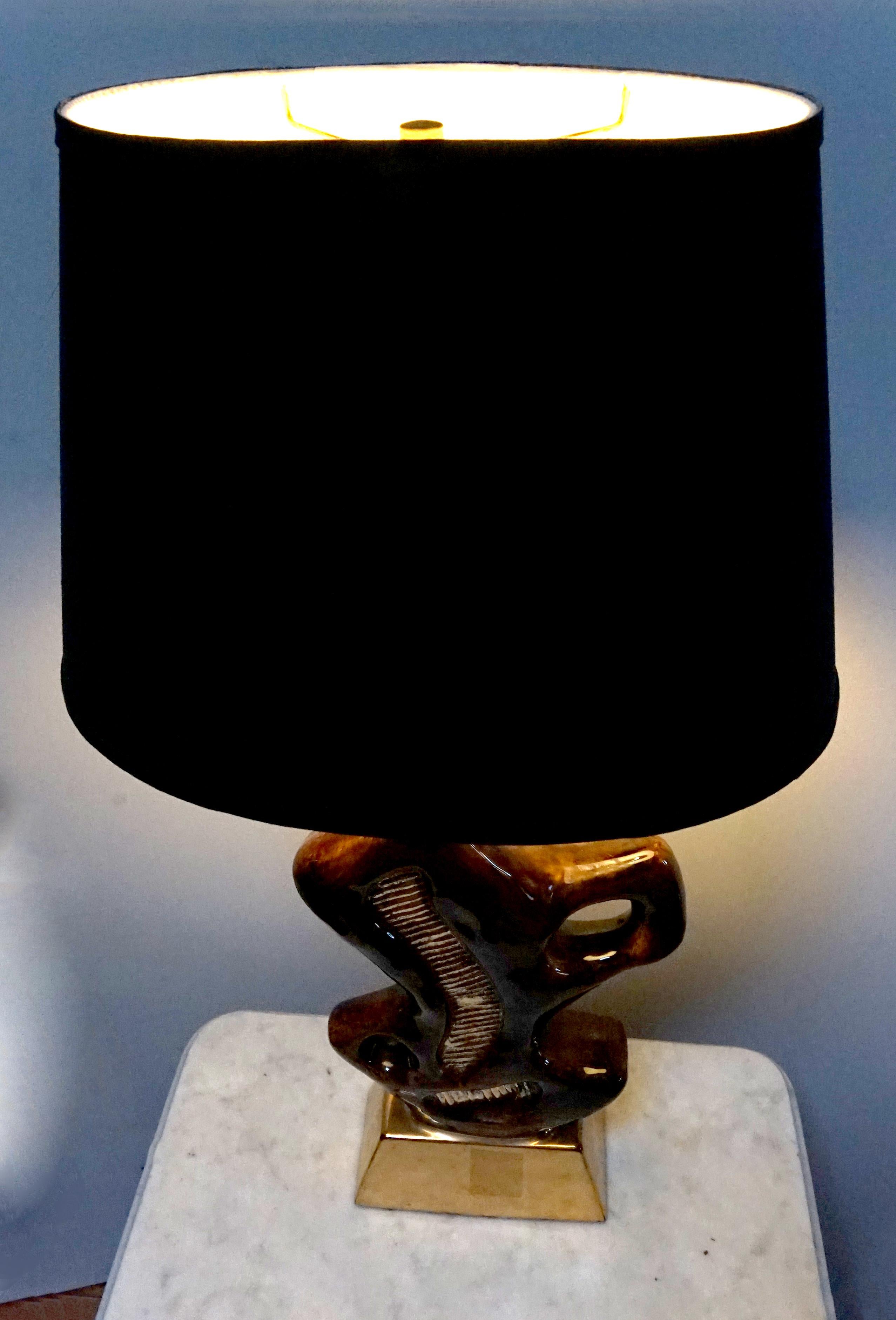 Neo Cubist Mid Century Picasso Inspired Ceramic Gold Brown Glaze Table Lamp For Sale 5