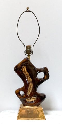 Neo Cubist Mid Century Picasso Inspired Ceramic Gold Brown Glaze Table Lamp