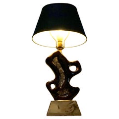 Lampe de table néo-cubiste du milieu du siècle inspirée de Picasso en céramique dorée à glaçure Brown