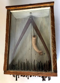 Neo Dada Mixed Media Found Object Assemblage Box with Nails