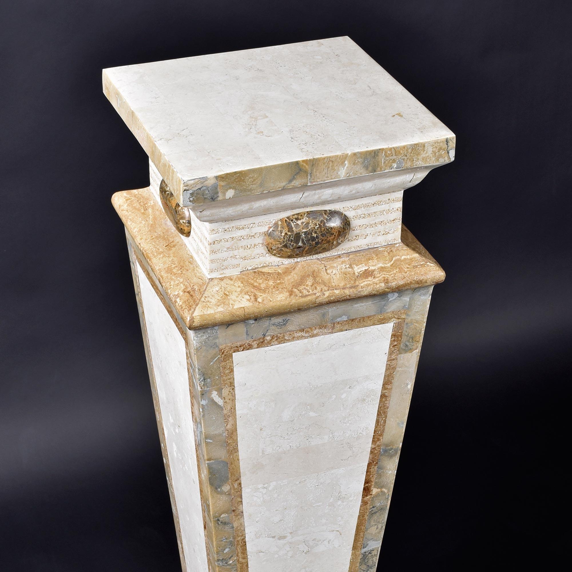 American Tall Neo-Deco Tessellated Stone Pedestal, Attributed to Maitland-Smith For Sale