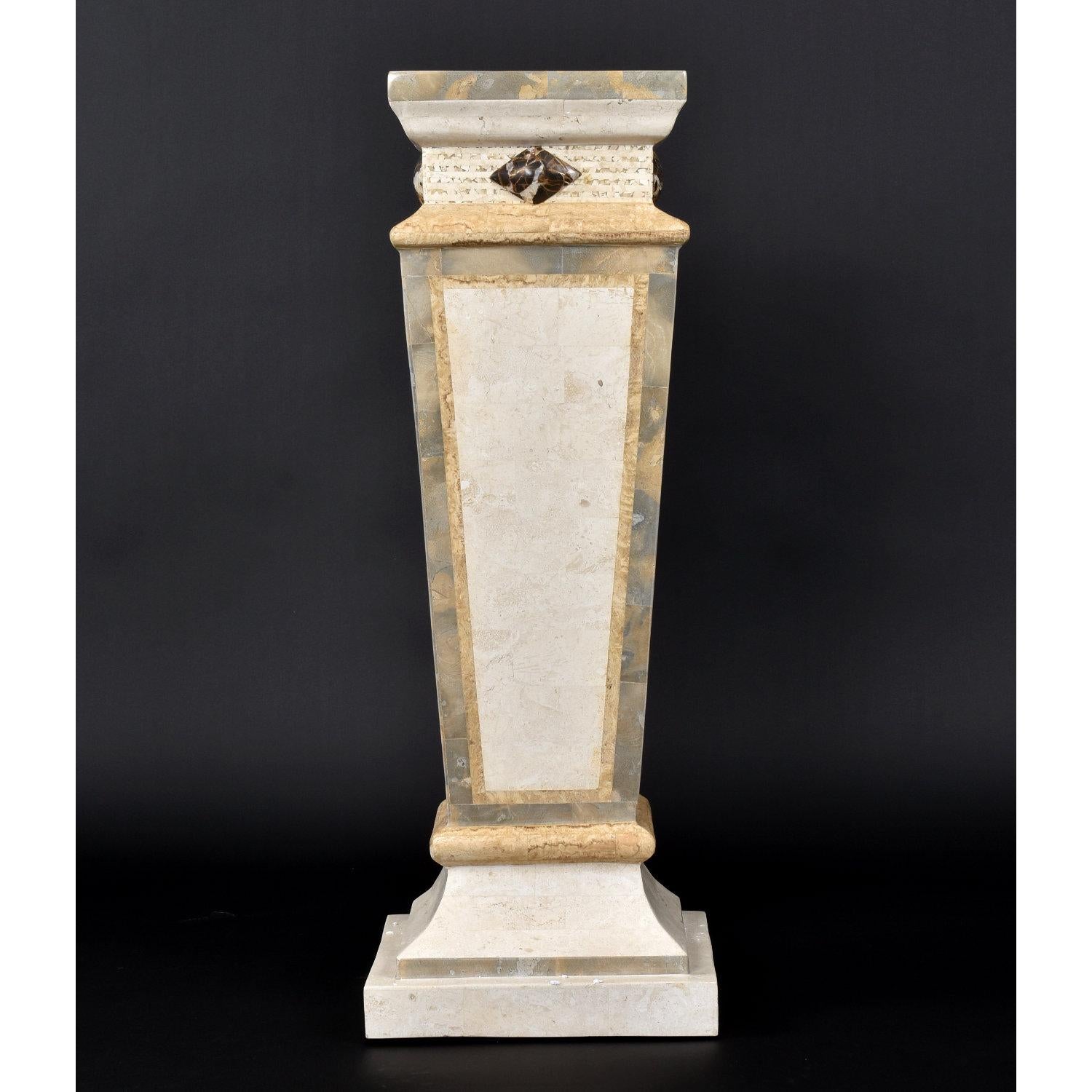 Neo Deco Maitland Smith Tessellated Stone Display Pedestal In Good Condition For Sale In Chattanooga, TN