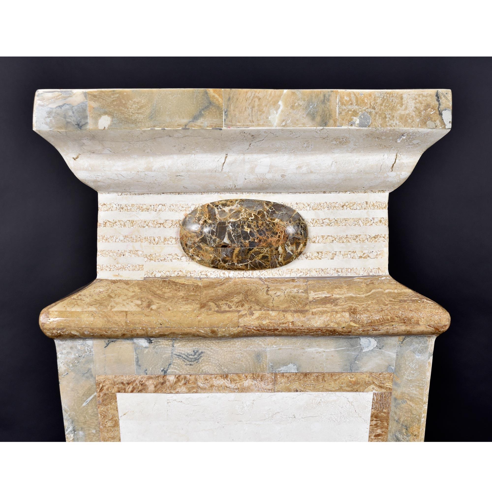 Tall Neo-Deco Tessellated Stone Pedestal, Attributed to Maitland-Smith In Excellent Condition For Sale In Chattanooga, TN