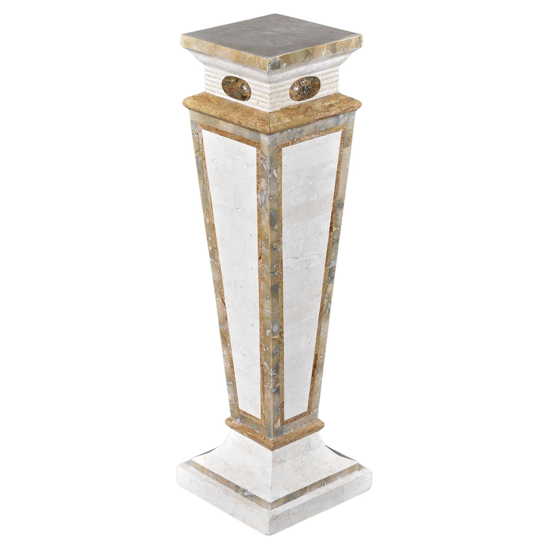 Tall Neo-Deco Tessellated Stone Pedestal, Attributed to Maitland-Smith For Sale