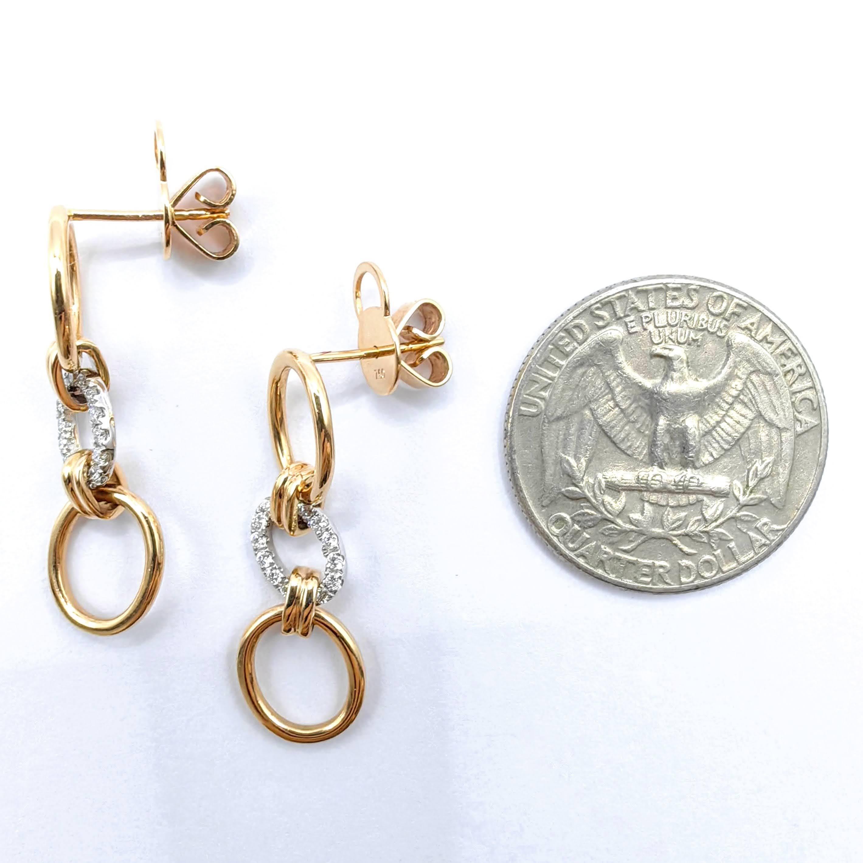 Boucles d'oreilles pendantes néo-déco en or rose et blanc 18K avec maillons ovales et pavés de diamants ronds en vente 4