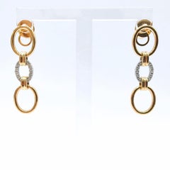 Customizable Neo-Deco Oval Links Round Pavé Diamonds 18K Gold Dangling Earrings