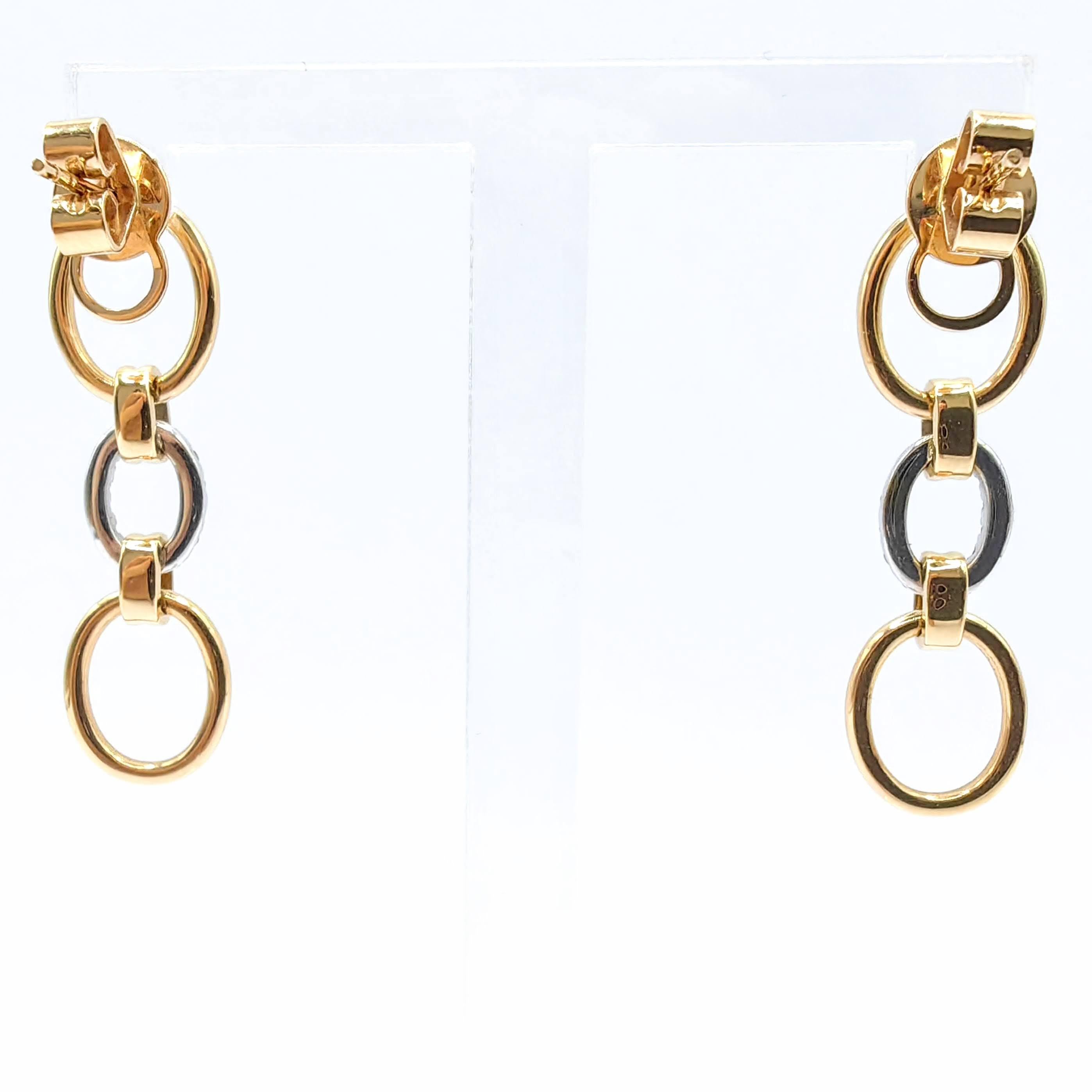 Boucles d'oreilles pendantes néo-déco en or rose et blanc 18K avec maillons ovales et pavés de diamants ronds Neuf - En vente à Wan Chai District, HK