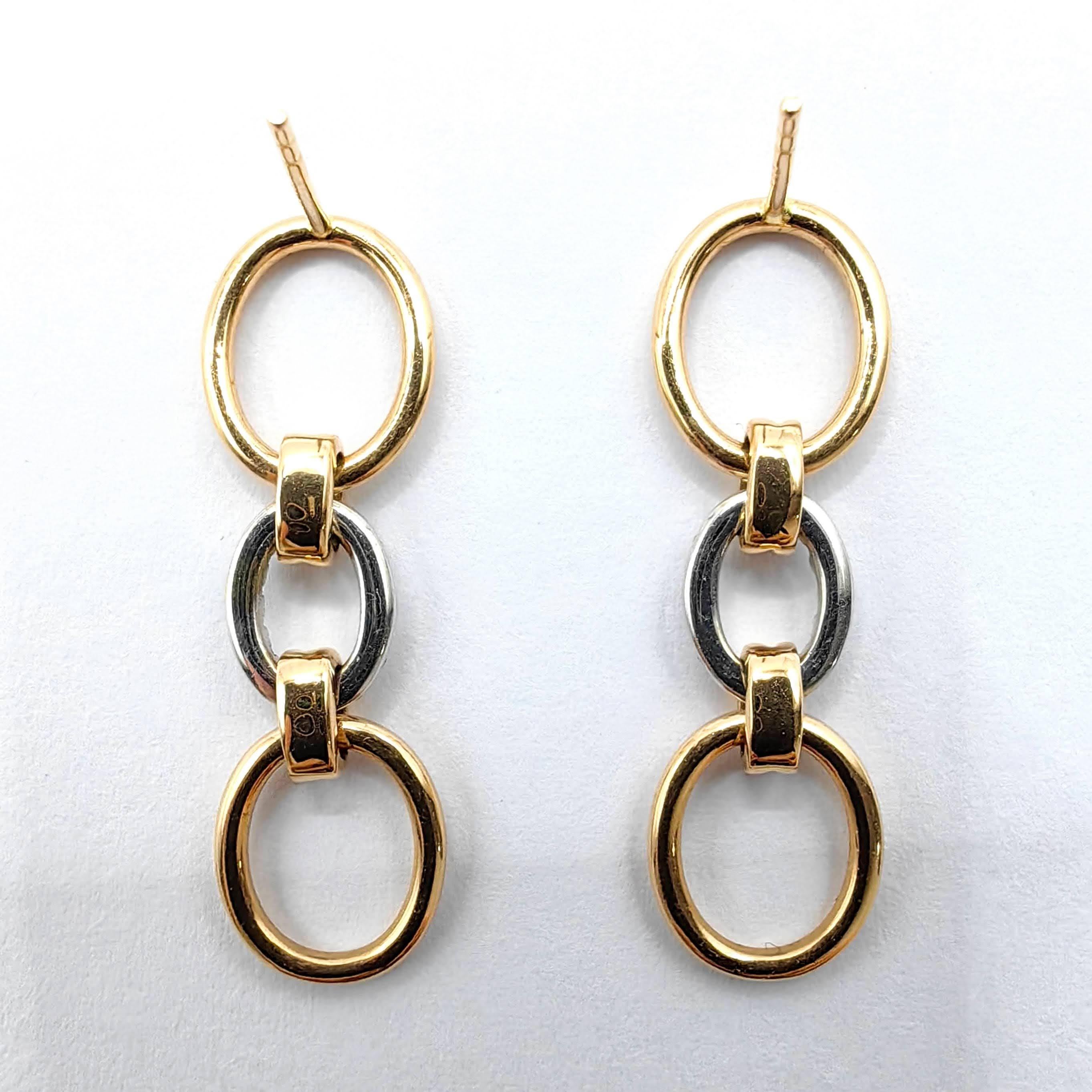 Boucles d'oreilles pendantes néo-déco en or rose et blanc 18K avec maillons ovales et pavés de diamants ronds en vente 2