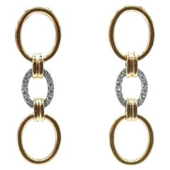 Neo-Deco Oval Links Round Pavé Diamonds 18K Rose & White Gold Dangling Earrings