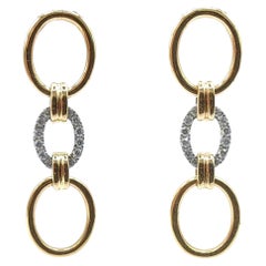 Customizable Neo-Deco Oval Links Round Pavé Diamonds 18K Gold Dangling Earrings