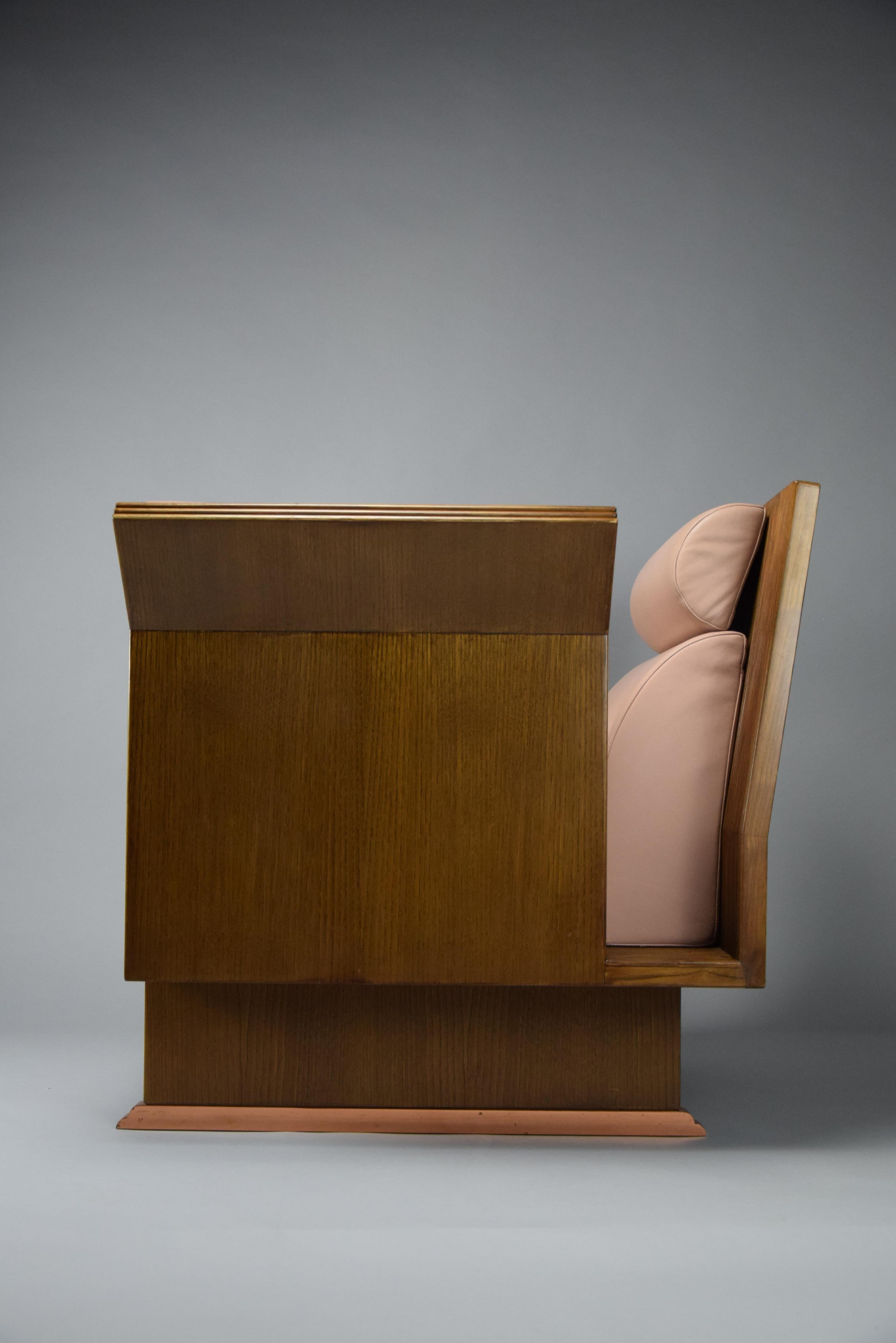 Postmoderner postmoderner Sessel aus eklektischem Jatoba-Holz und lachsfarbenem Leder im Angebot 5