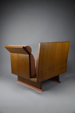 Neo Eclectic Jatoba Wood and Salmon Colored Leather Post Modern Armchair