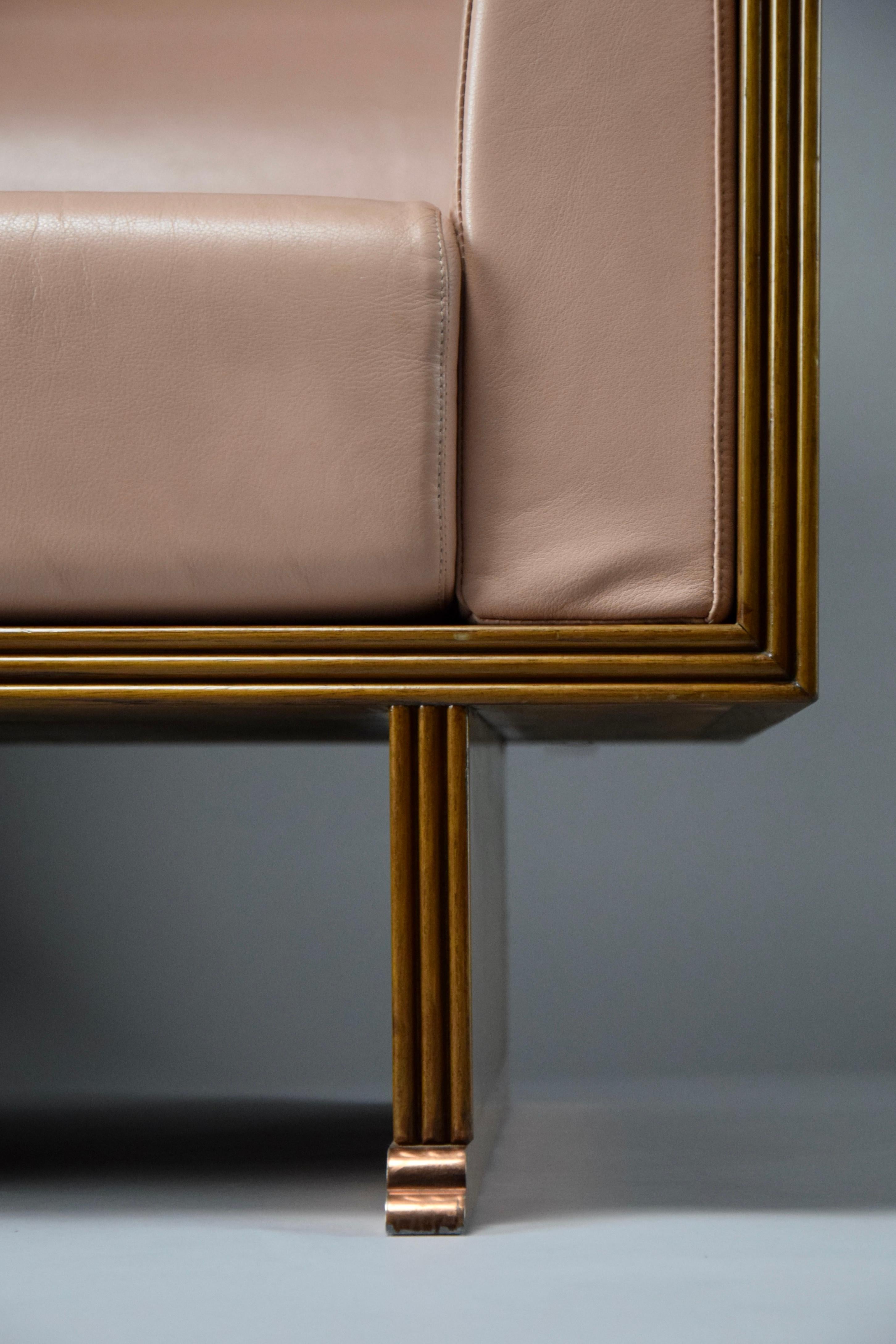 Postmoderner postmoderner Sessel aus eklektischem Jatoba-Holz und lachsfarbenem Leder im Angebot 1