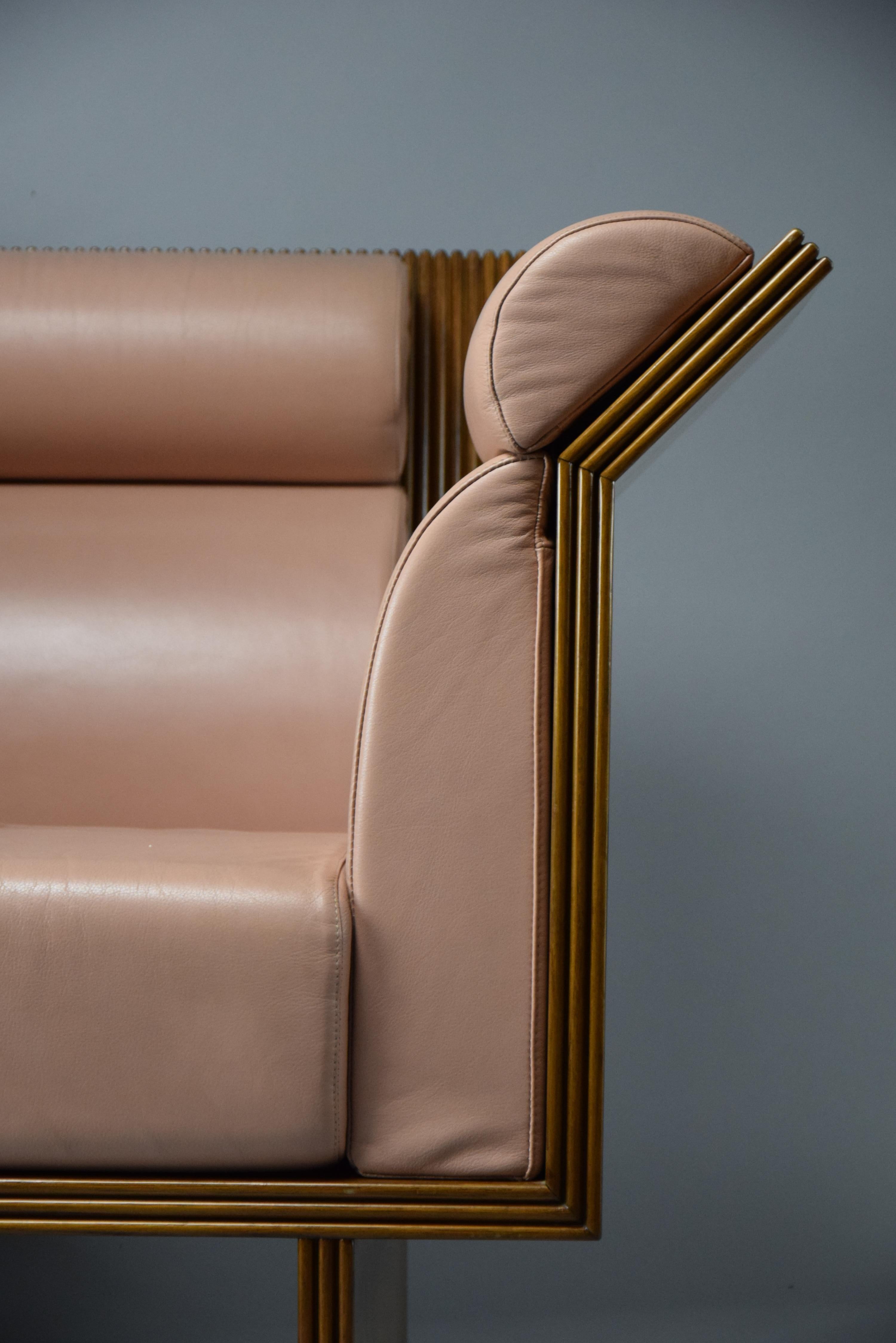Postmoderner postmoderner Sessel aus eklektischem Jatoba-Holz und lachsfarbenem Leder im Angebot 4