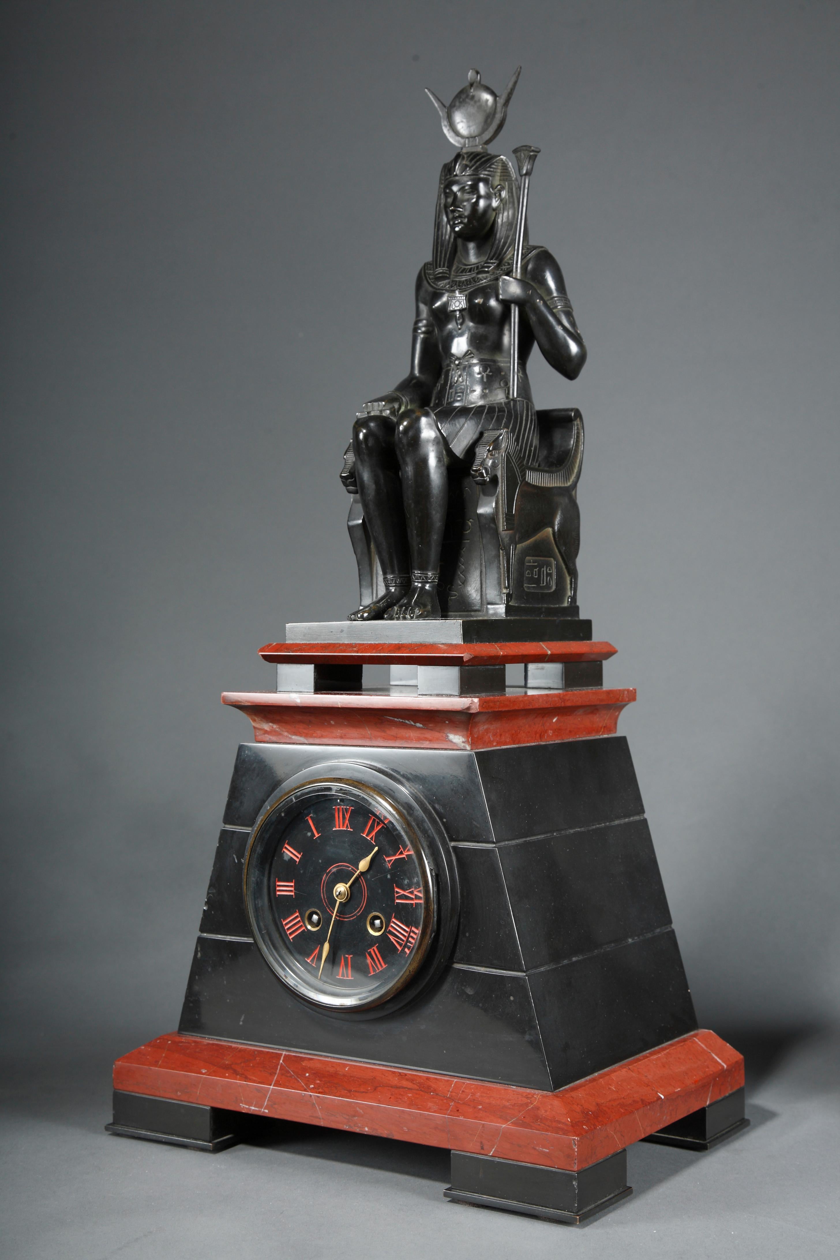 Egyptian Revival Neo-Egyptian Marble Clock Attributed to G. Servant, France, Circa 1870 For Sale