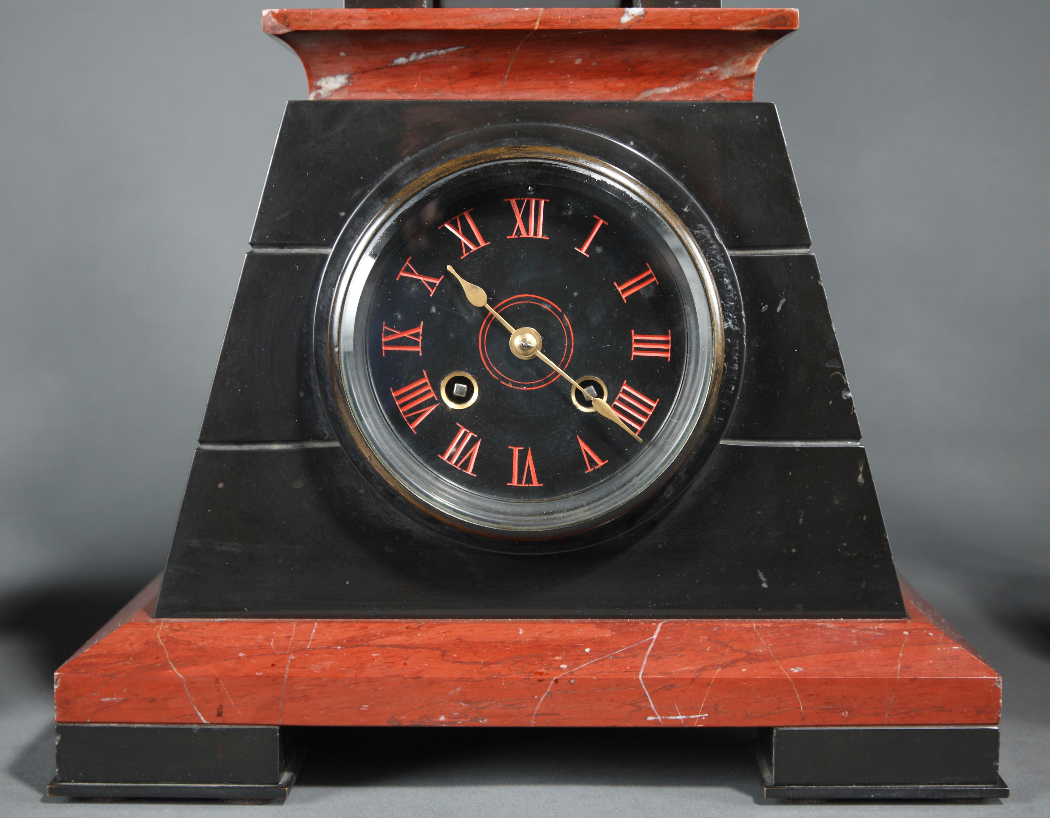 Patinated Neo-Egyptian Marble Clock Attributed to G. Servant, France, Circa 1870 For Sale