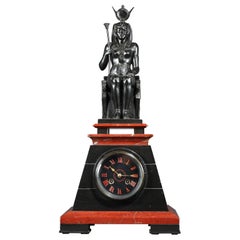 Neo-Egyptian Marble Clock Attributed to G. Servant, France, Circa 1870