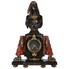 Neo-Egyptian Marble & Bronze Clock by E. Hébert & G. Servant, France, Circa 1867