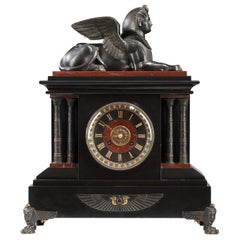 Neo-Egyptian Bronze and Marble Clock Attributed to G.Servant, France, Circa 1870