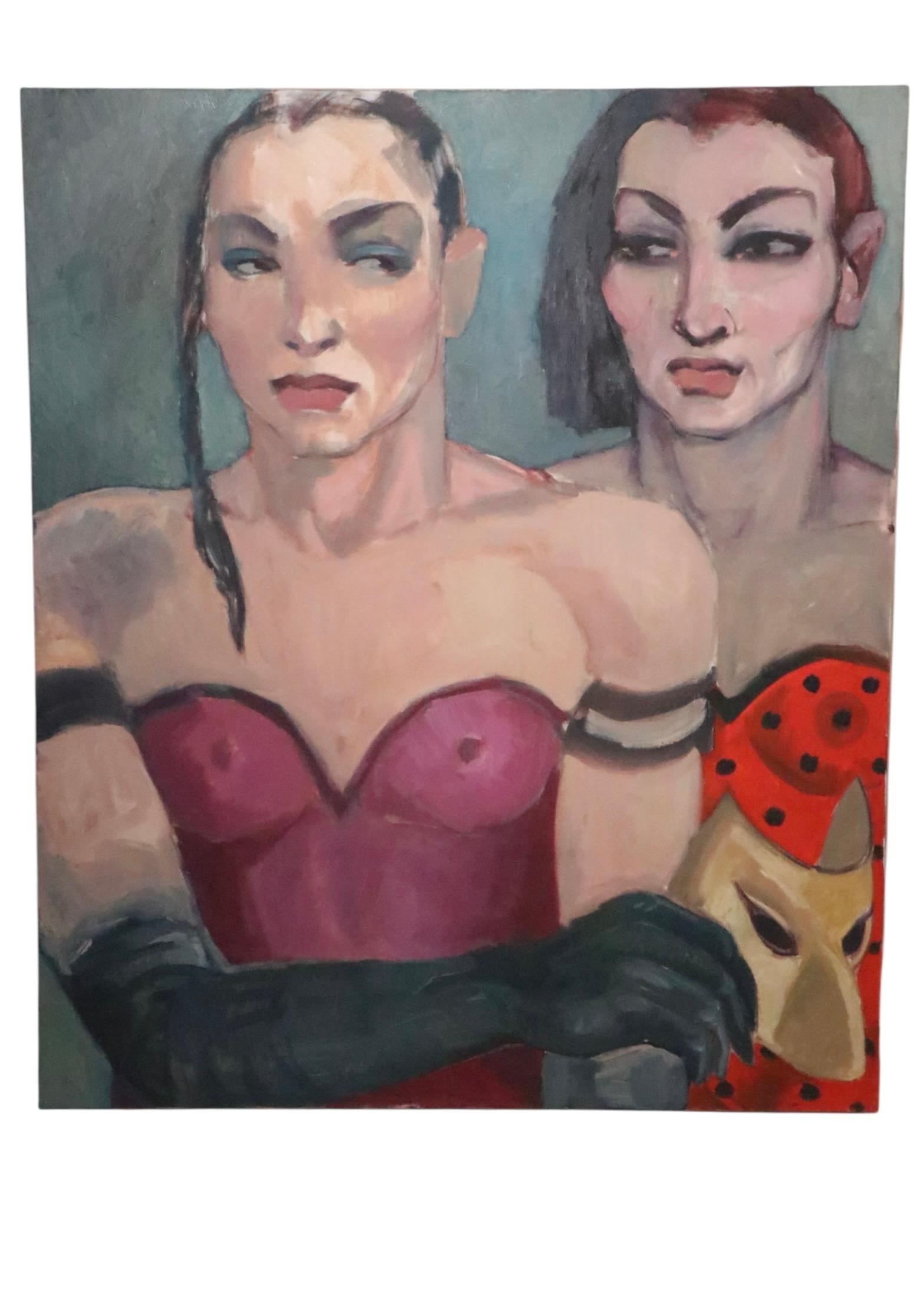Olio neo-espressionista su tela raffigurante due uomini in costume di Manuel Pardo del 1980 In condizioni buone a New York, NY