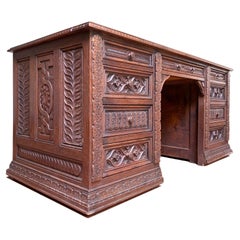 Ufficio di presidenza neogotico - Inghilterra - Fine XIX secolo - Oak intagliato