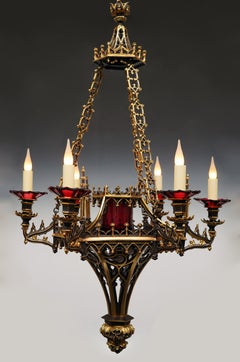 Neo-Gothic Bronze Chandelier, France, circa 1860