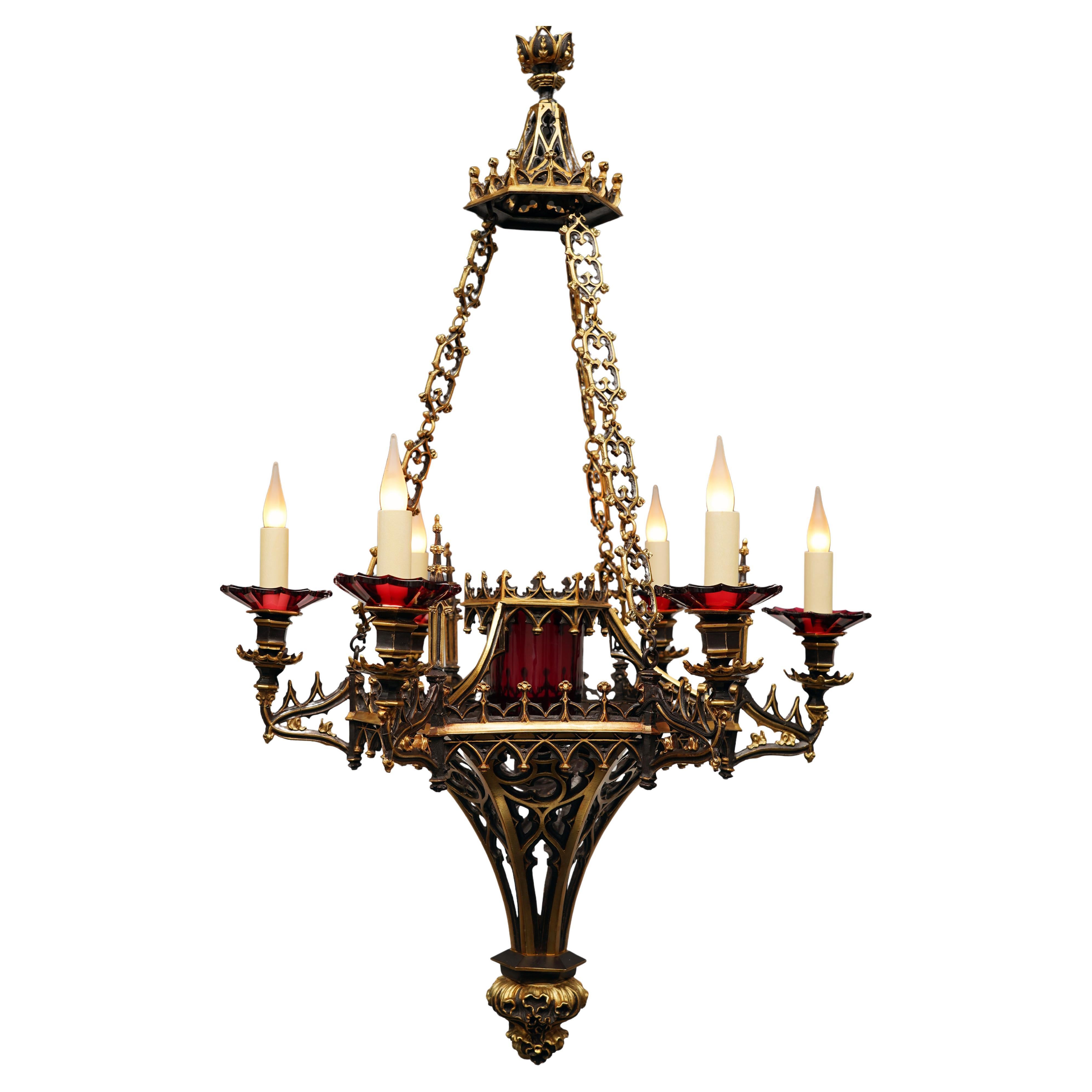 Neo-Gothic Bronze Chandelier, France, circa 1860