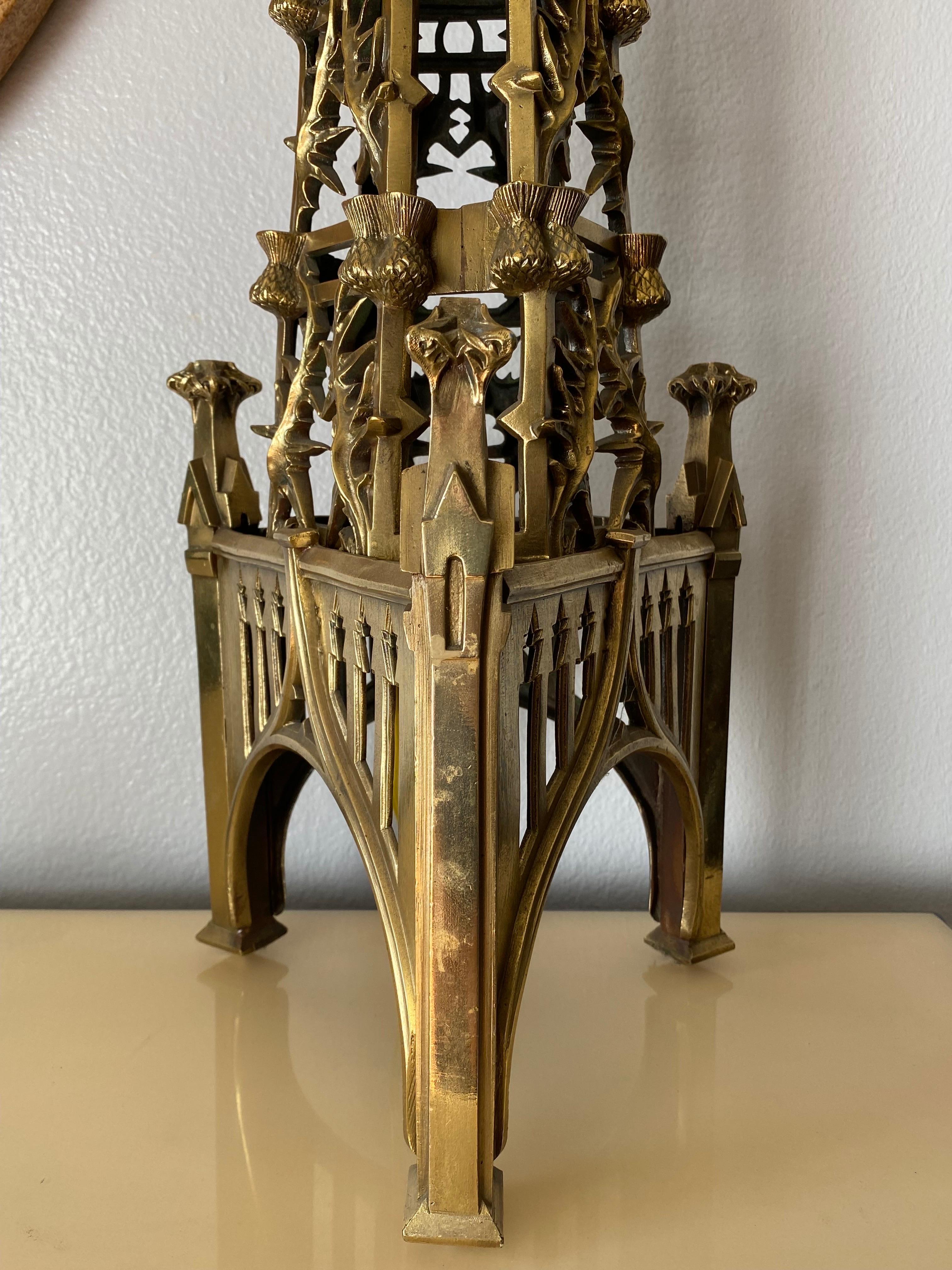 Cast Neo Gothic Bronze Lamp For Sale