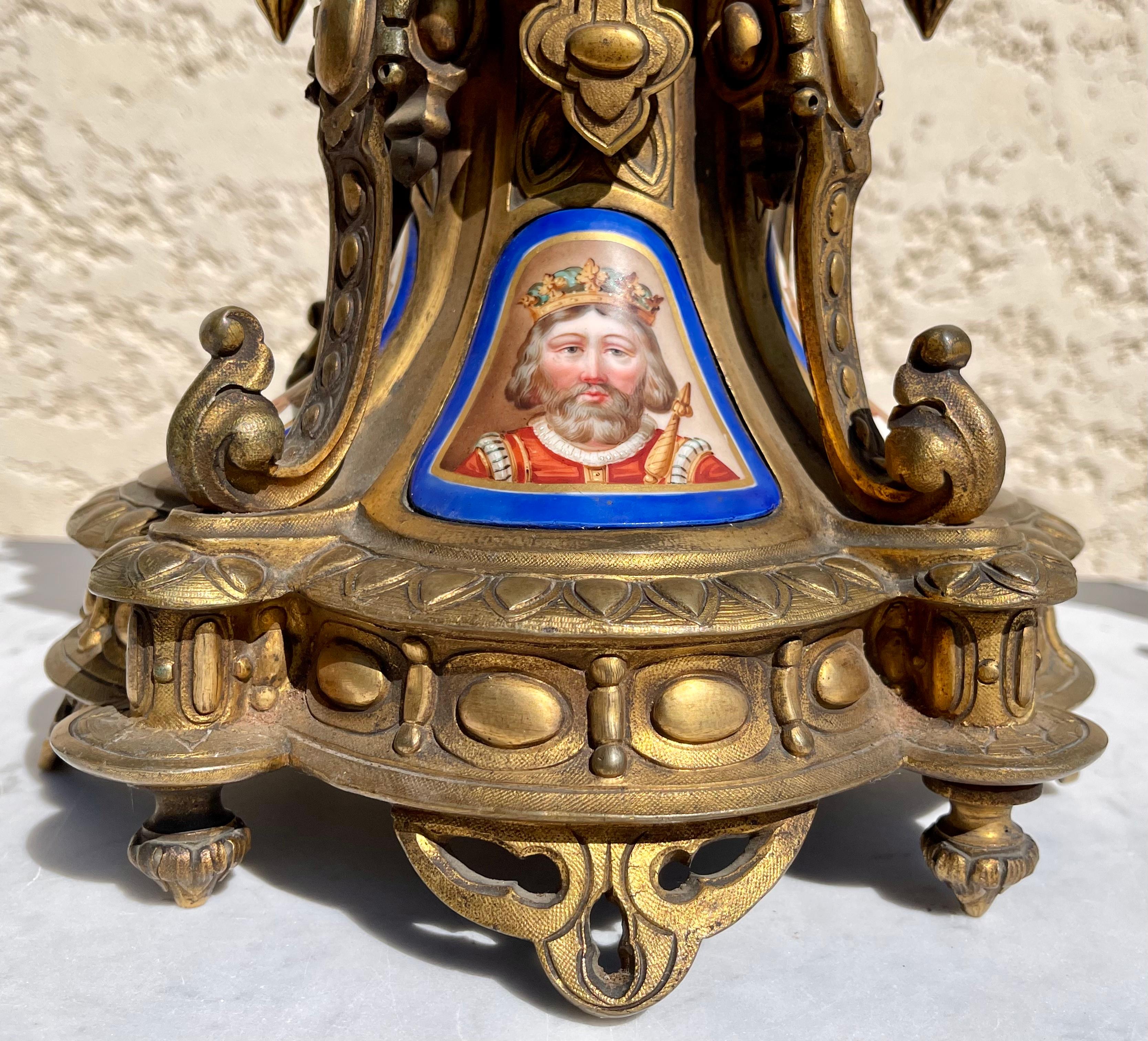 Neo-gothic Bronze & Porcelain Mantel Clock, 19th Century 1