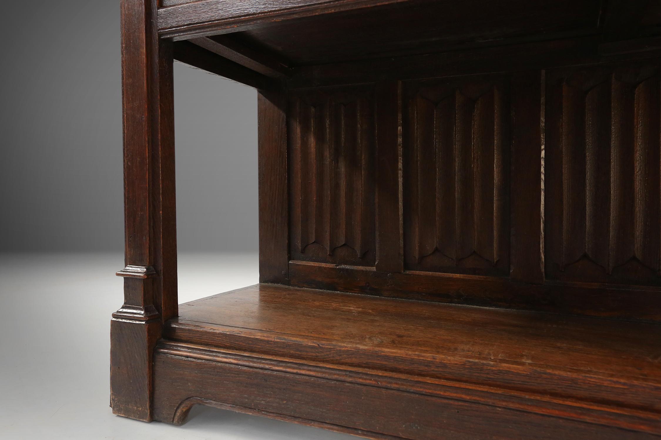 Neo-gothic cabinet in oak with rich decorations and hidden storage, France, 1850 For Sale 9