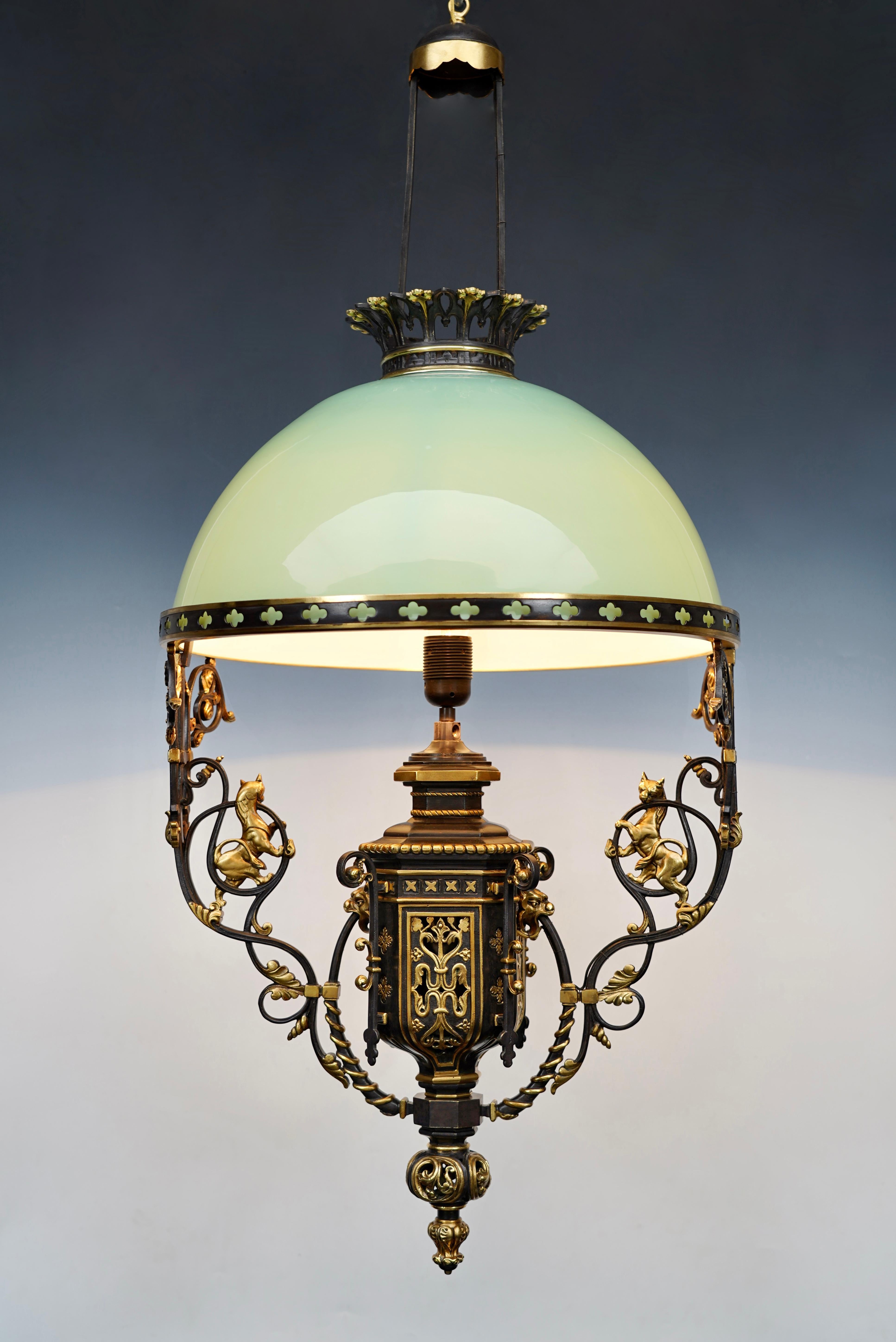 Gothic Revival Neo-Gothic Chandelier with Lions, France, circa 1860 For Sale