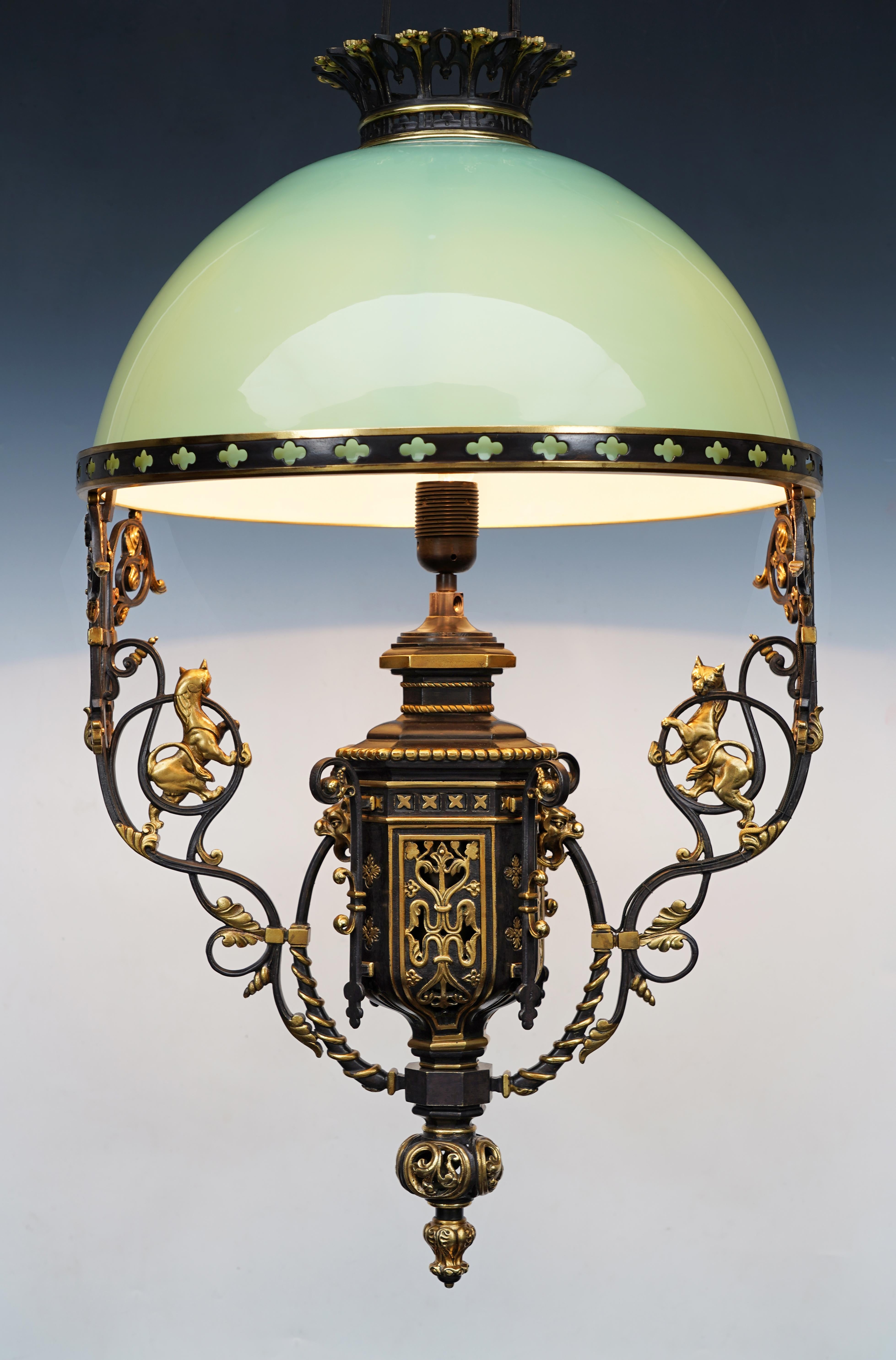 French Neo-Gothic Chandelier with Lions, France, circa 1860 For Sale
