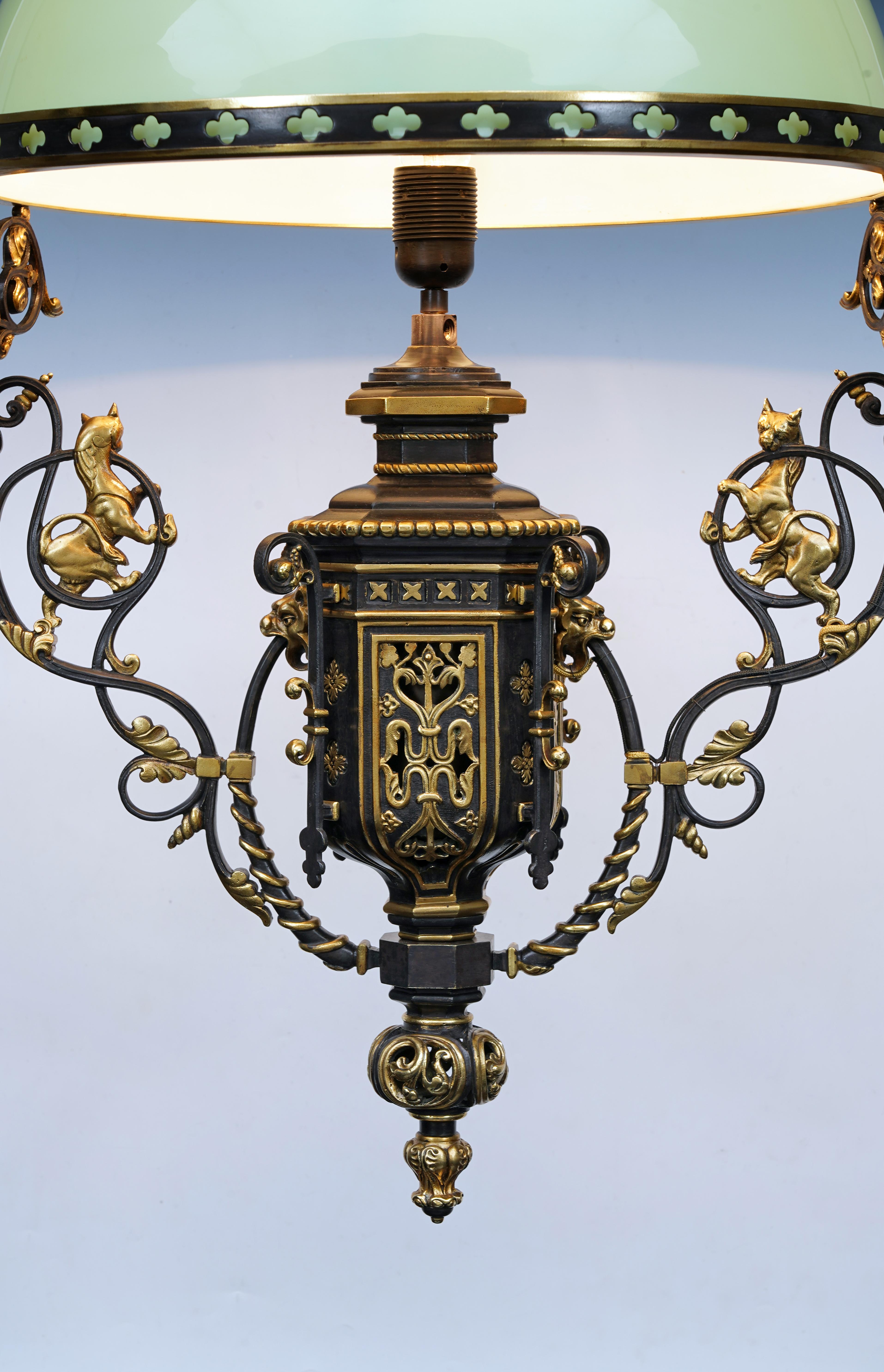 Gilt Neo-Gothic Chandelier with Lions, France, circa 1860 For Sale
