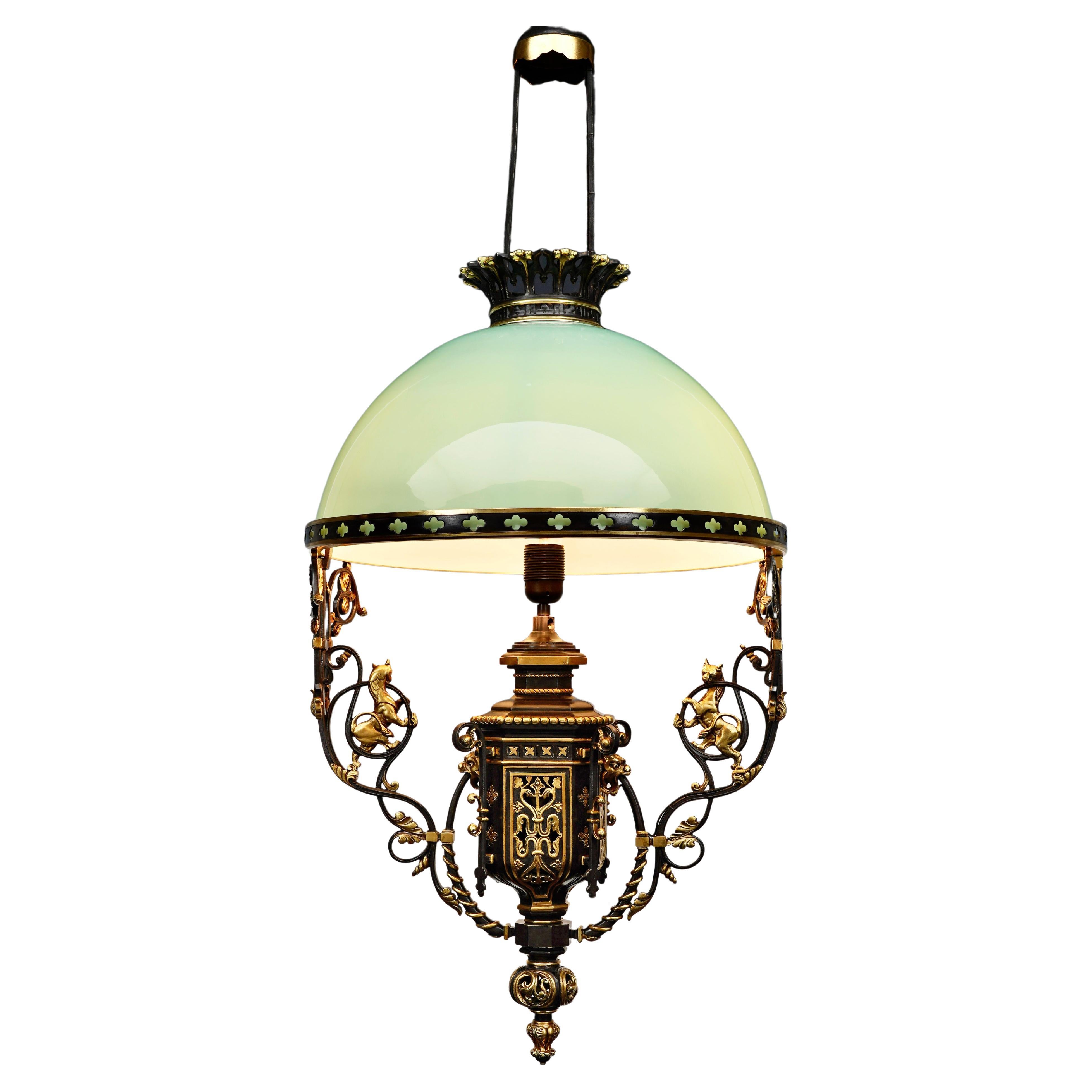 Neo-Gothic Chandelier with Lions, France, circa 1860 For Sale
