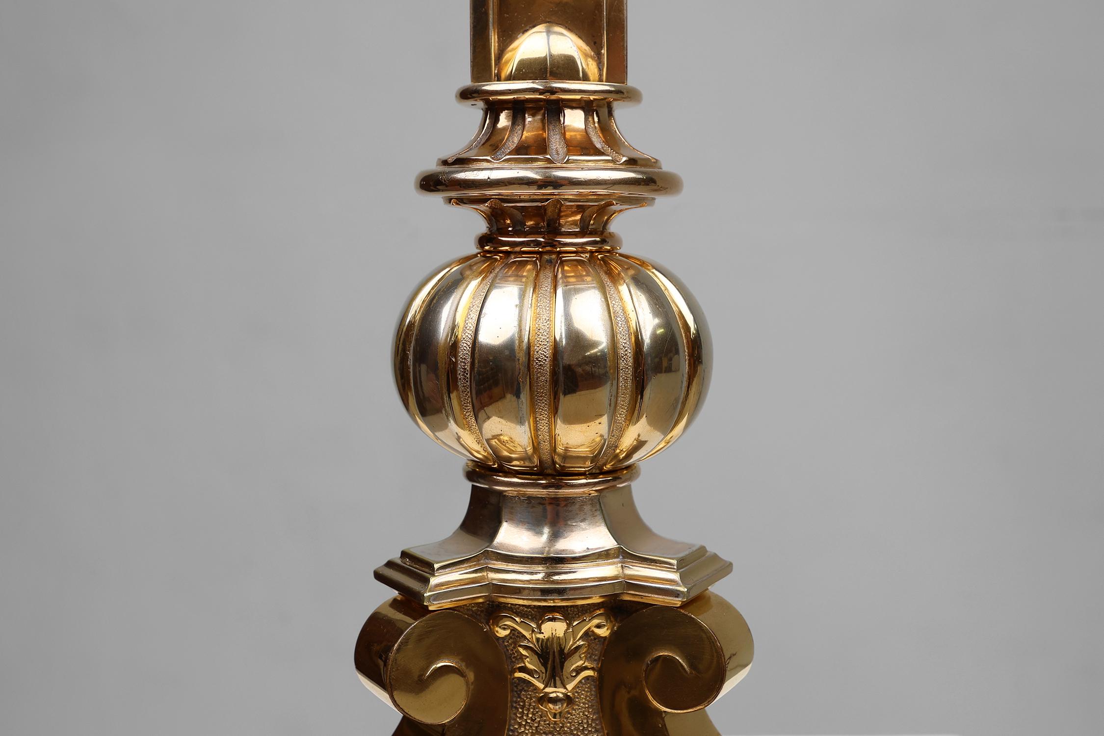 French Neo-gothic crucifix with a corpus made of polished copper, France ca. 1850 For Sale